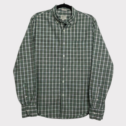Sewn for J. Crew Mens Green Plaid Secret Wash Stretch Slim Fit Button Down Shirt
