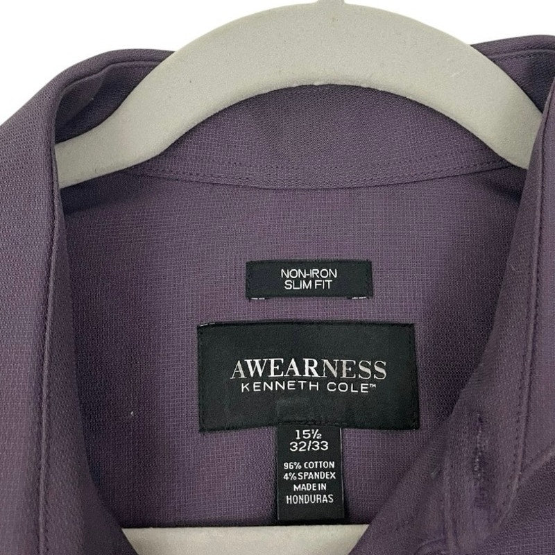 Kenneth Cole Mens Purple Long Sleeve Slim Fit Button Down Dress Shirt