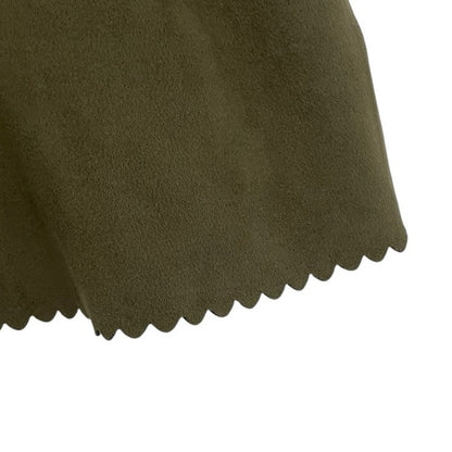 HYFVE Olive Green Faux Suede Scalloped Trim Mini Dress