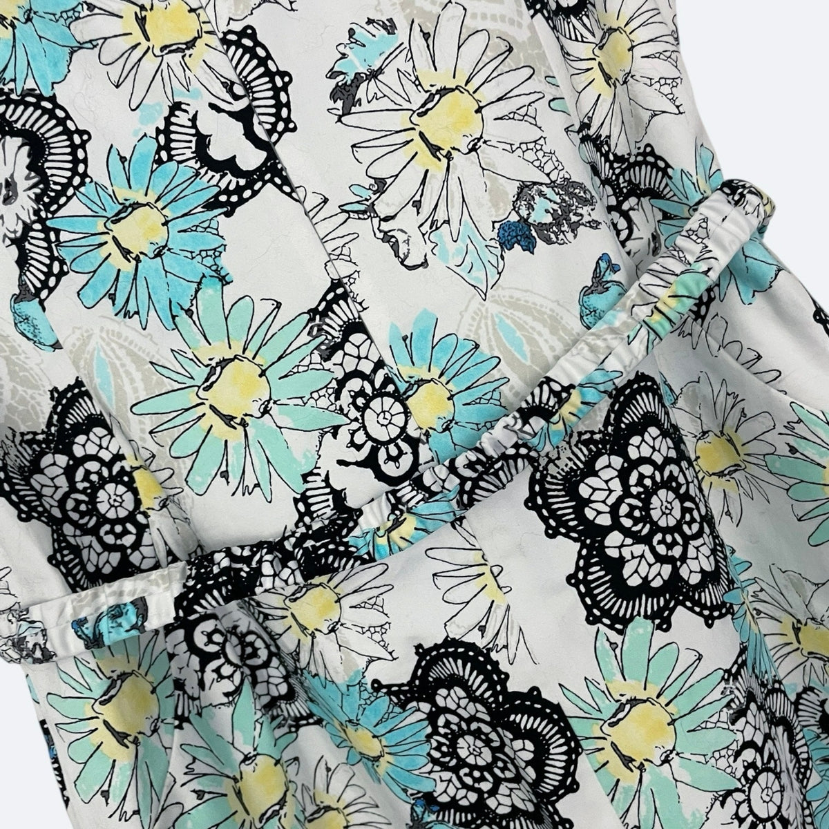 Doncaster Blue & Yellow Floral Print Dress with Matching Belt