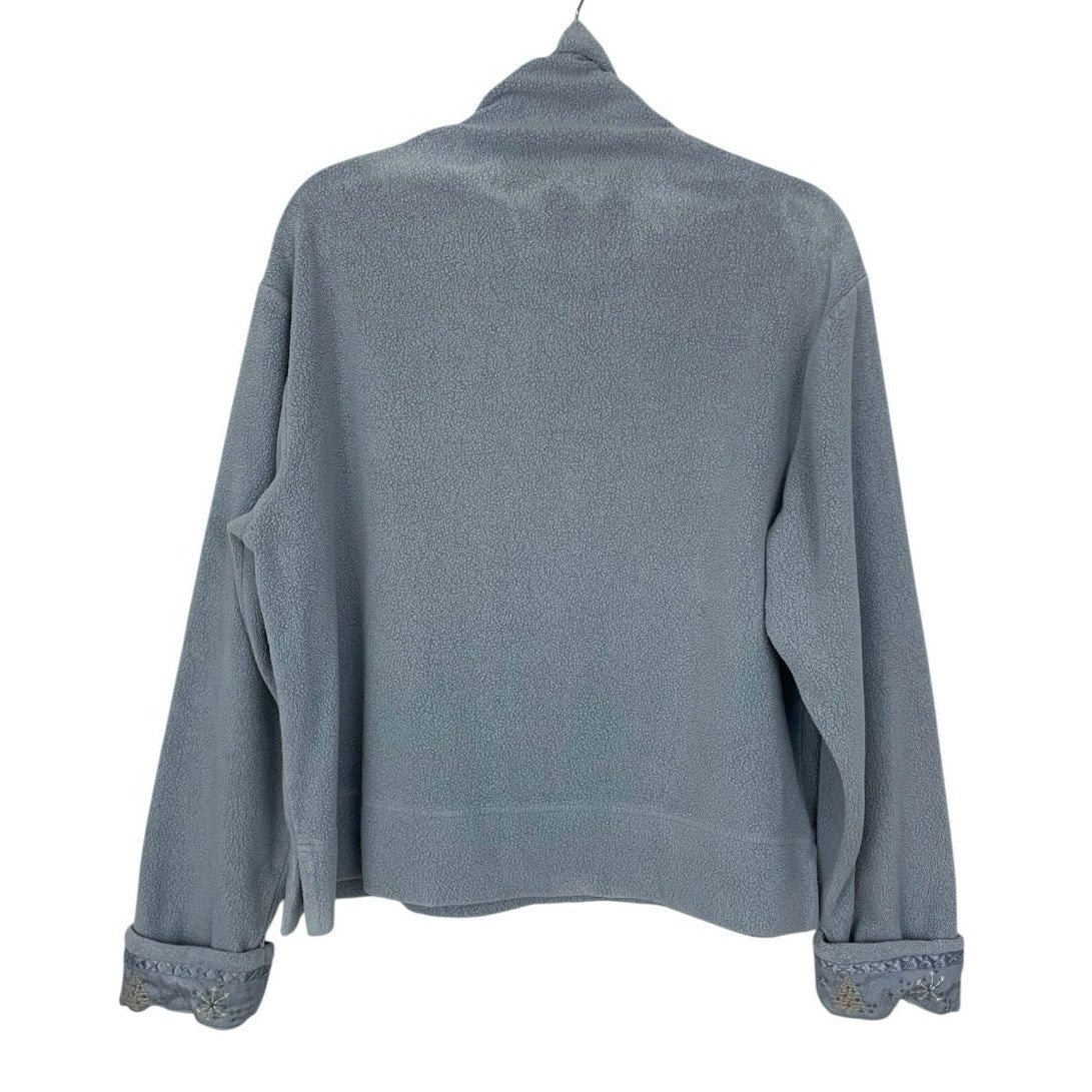 J.Jill Blue Fleece Winter Embroidered Cuff Turtleneck Sweater