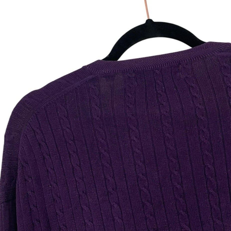 Descente Vintage Purple Cable Knit V-Neck Sweater