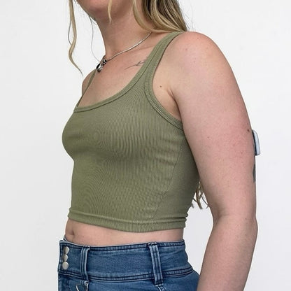 The Workshop Green Ribbed Cropped Tank Top