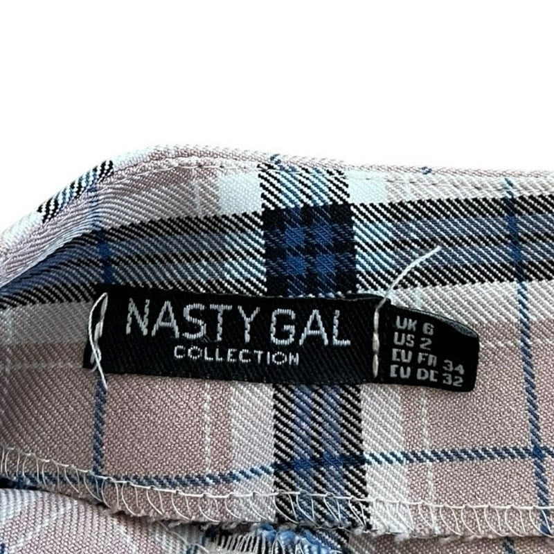 Nasty Gal Light Pink & Blue Plaid Mini Pencil Skirt