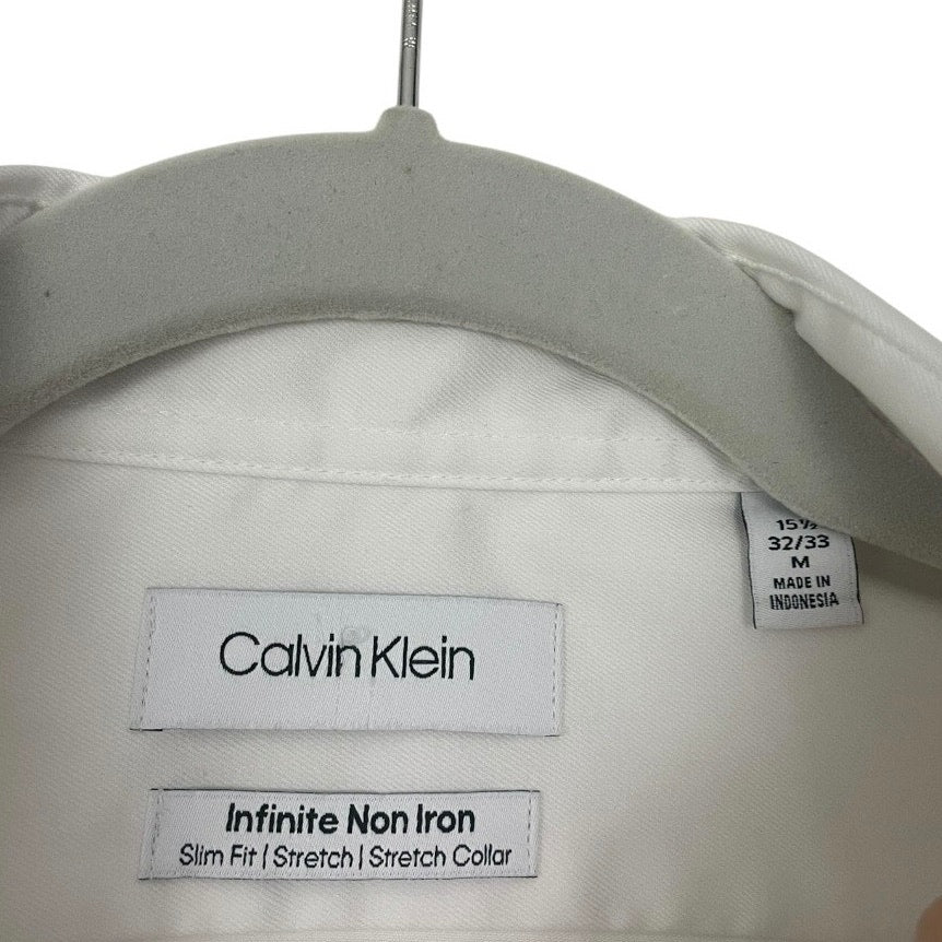 Calvin Klein Mens White Slim Fit Button Down Dress Shirt