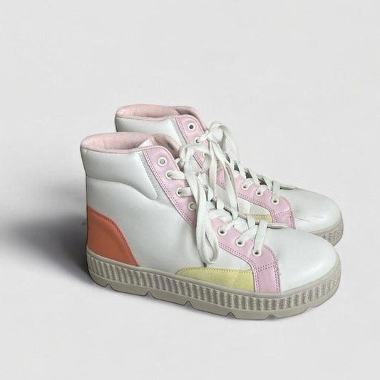 Berness Faux Leather White Pastel Color Block Platform High Top Sneakers