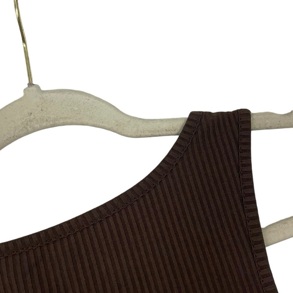 Brown Ribbed Cropped Tank Top