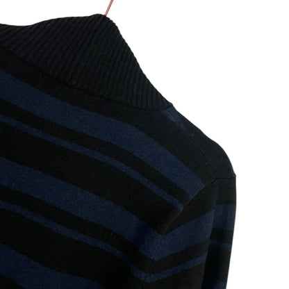 Metaphor Navy Blue and Black Striped Knit Cardigan Sweater