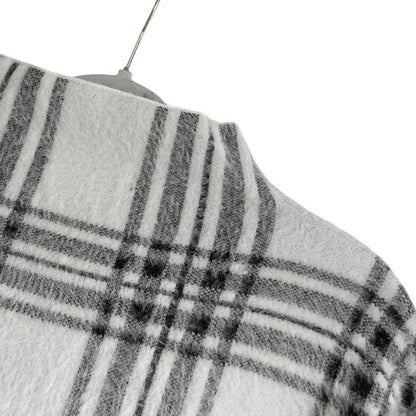 Tahari White & Black Plaid High Neck Fuzzy Knit Sweater
