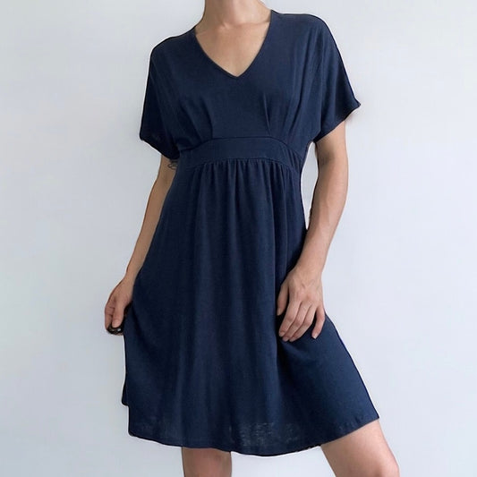 Garnet Hill Soft Navy Blue A-Line Short Sleeve Mini Dress