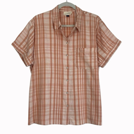 Universal Thread Orange Plaid Button Down Short Sleeve Blouse