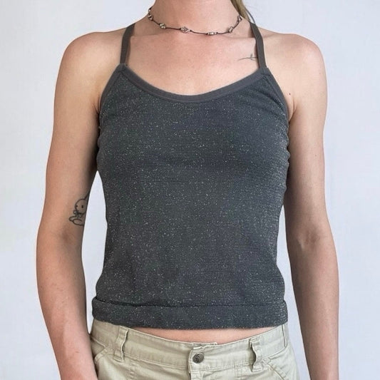 Joy Lab Sparkly Grey Glittery Active Racerback Cross Open Back Tank Top
