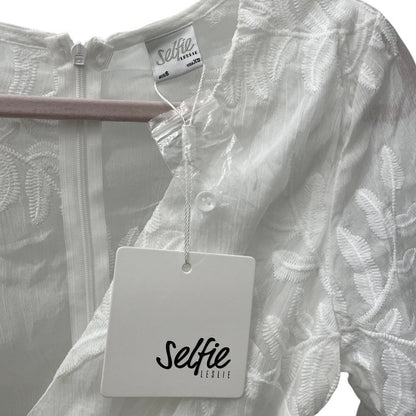 NWT Selfie Leslie White Leaf Lace Layered Sheer Long Puff Sleeve Mini Dress