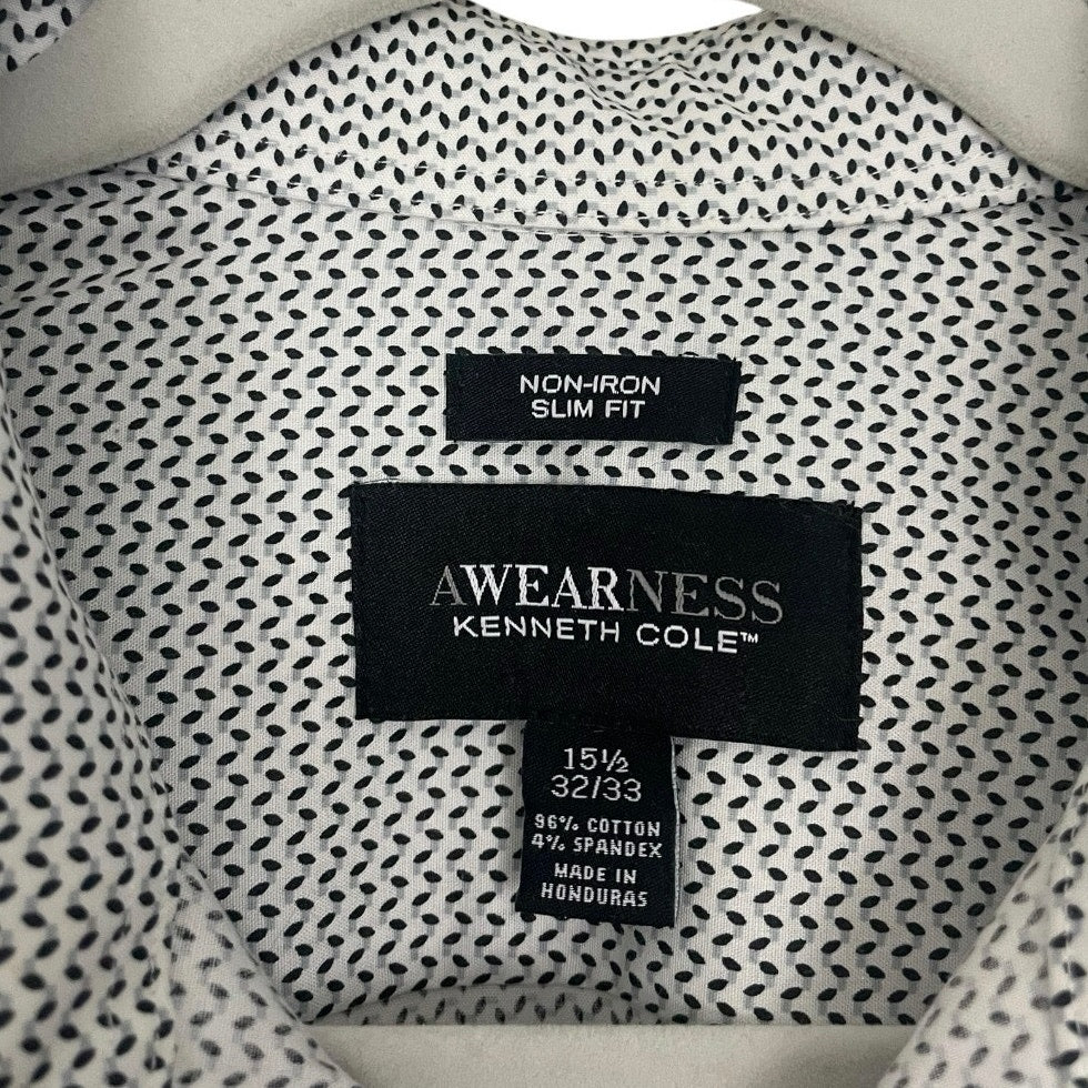 Kenneth Cole Mens Grey Dot Print Button Down Dress Shirt