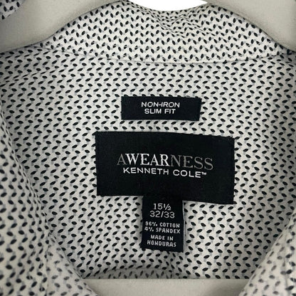 Kenneth Cole Mens Grey Dot Print Button Down Dress Shirt
