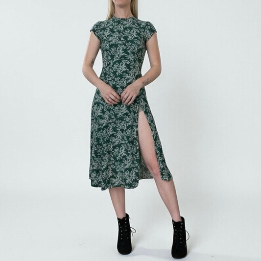 Urban Outfitters Green Boho Open Lace Up Back Side Slit A-Line Midi Dress