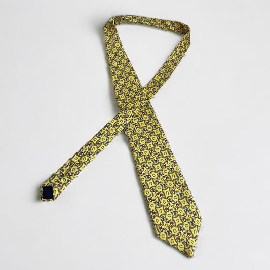 Vonzon Singthong Yellow Rocking Horse Print Mens Silk Neck Tie