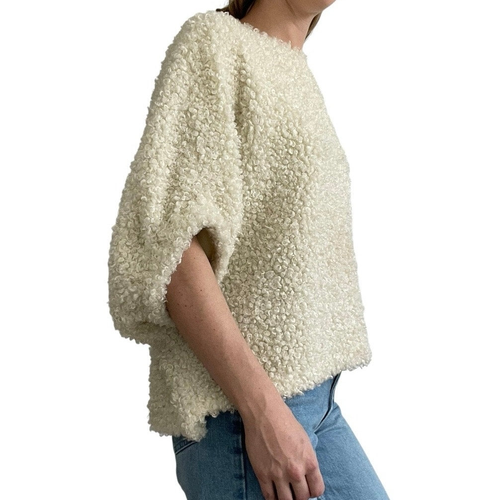 Anna Grace Cream Soft Fluffy Half Sleeve Oversized Top