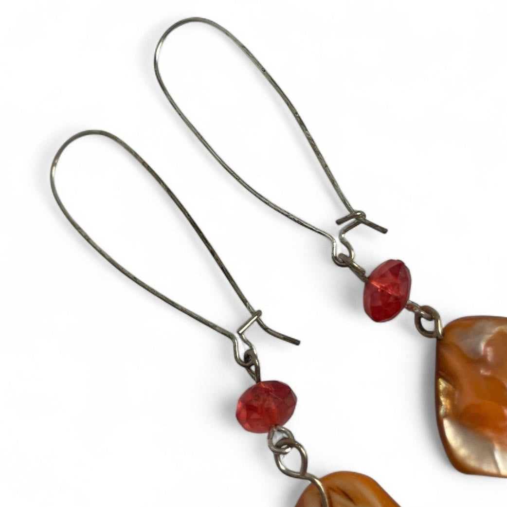 Vintage Orange Stone Pendant Red Beaded Earrings