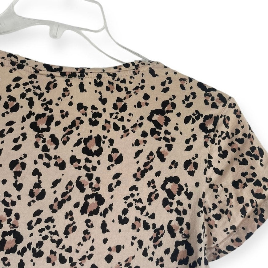 H&M Basics Beige Cheetah Print Short Sleeve Top