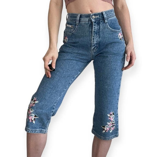 R.V.T Juniors Floral Embroidered Cropped Jeans