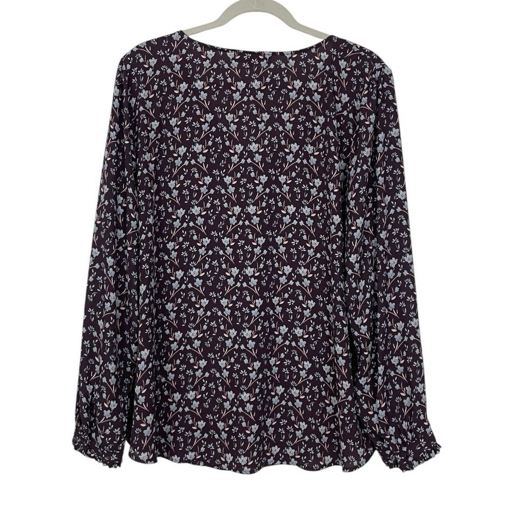 LOFT Purple Floral Button Down Long Sleeve Blouse