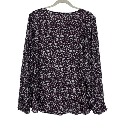 LOFT Purple Floral Button Down Long Sleeve Blouse