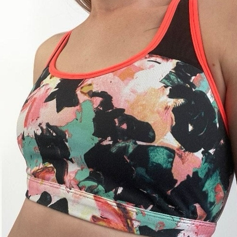 Fabletics Colorful Abstract Floral Print Racerback Sports Bra