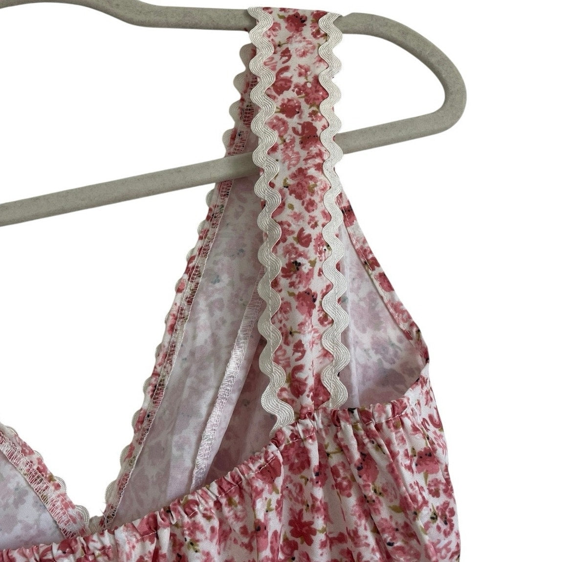 Beachsissi Pink Floral Tiered Mini Dress