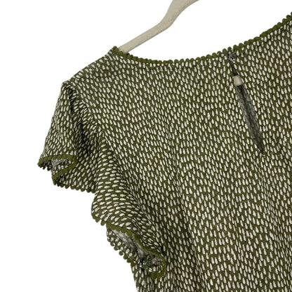 NWT LOFT Linen Green & White Dot Boho Embroidered Trim Blouse