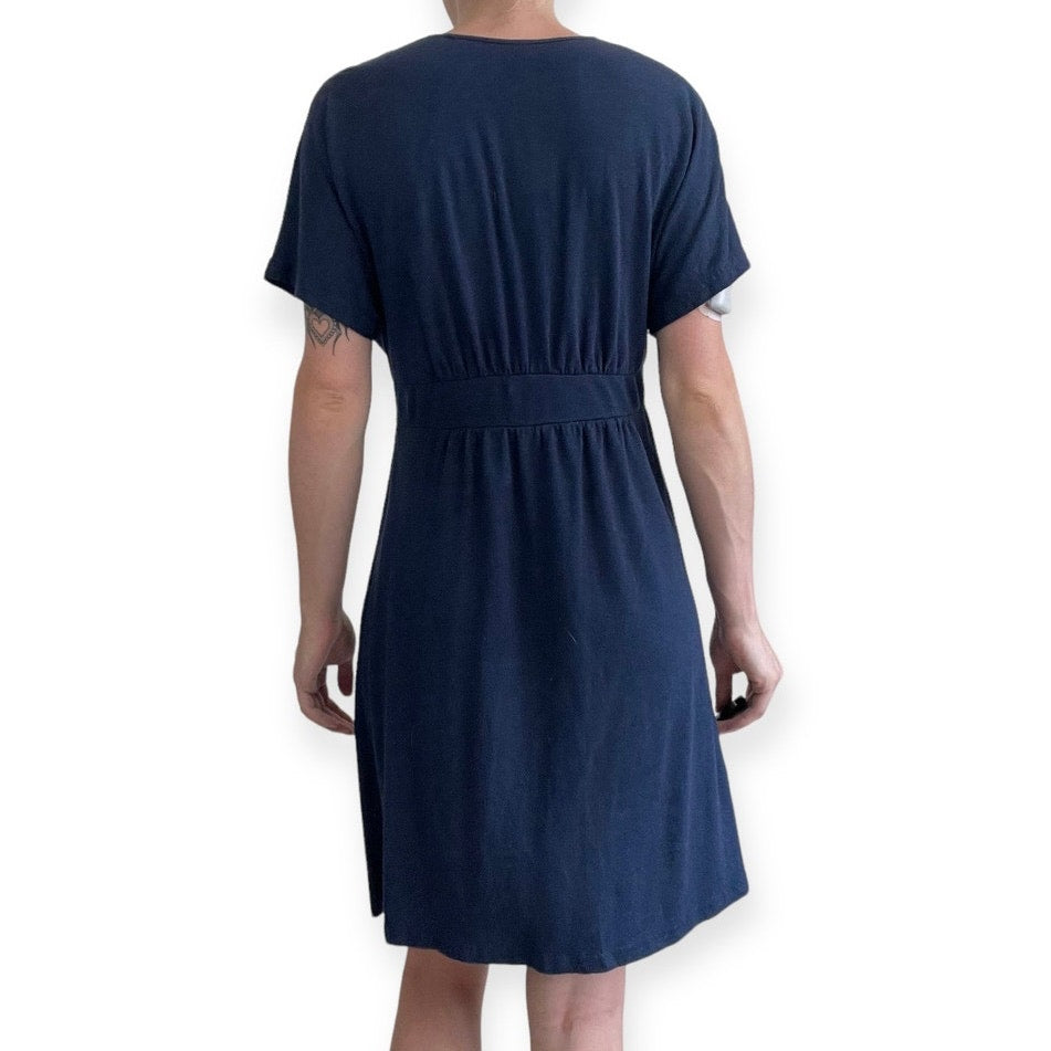 Garnet Hill Soft Navy Blue A-Line Short Sleeve Mini Dress