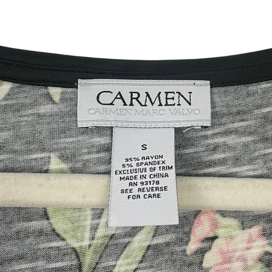 Carmen Marc Valvo Black Floral V-Neck Blouse
