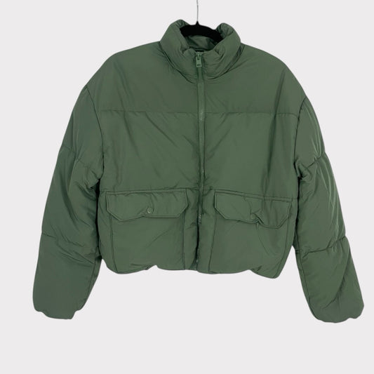 Love Tree Green Cropped Zip Up Puffer Jacket