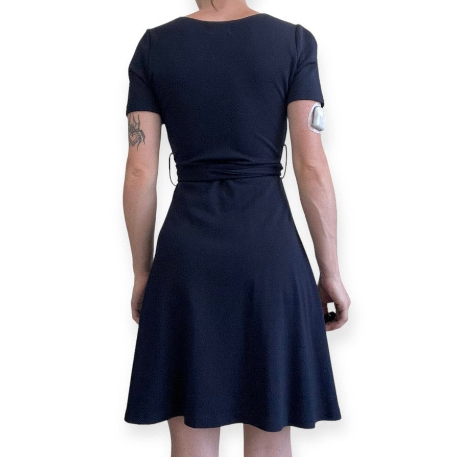 Unique Vintage Navy Blue A-Line Mini Dress with Belt