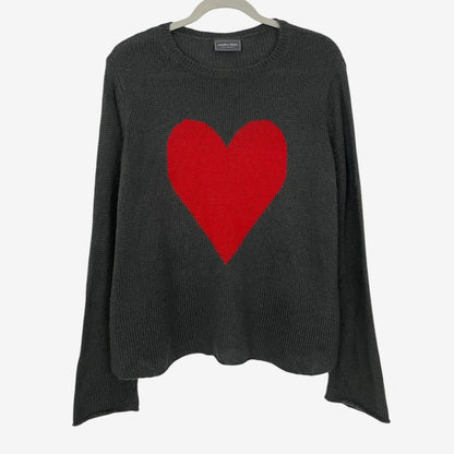 Wooden Ships Grey & Red Love Heart Knit Sweater