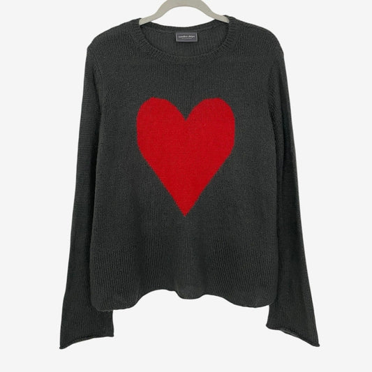 Wooden Ships Grey & Red Love Heart Knit Sweater