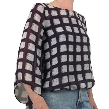 Alfani Petite Purple and White Sheer Patterned Blouse