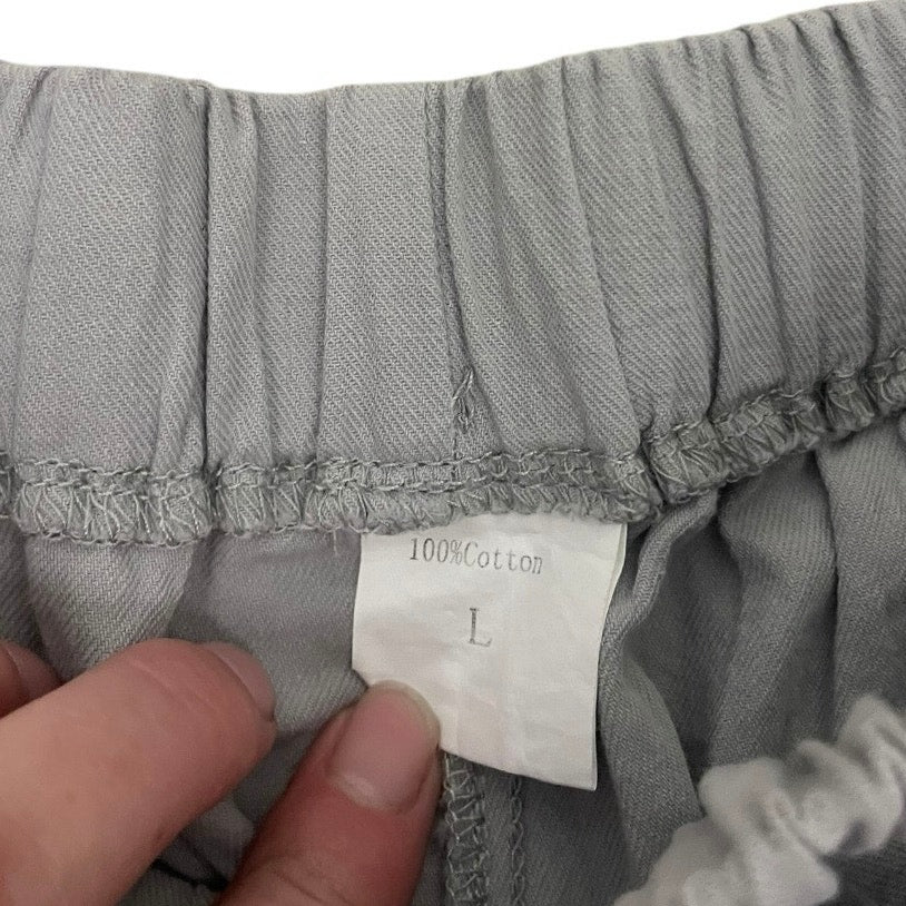 Grey Cotton Drawstring Mini Shorts
