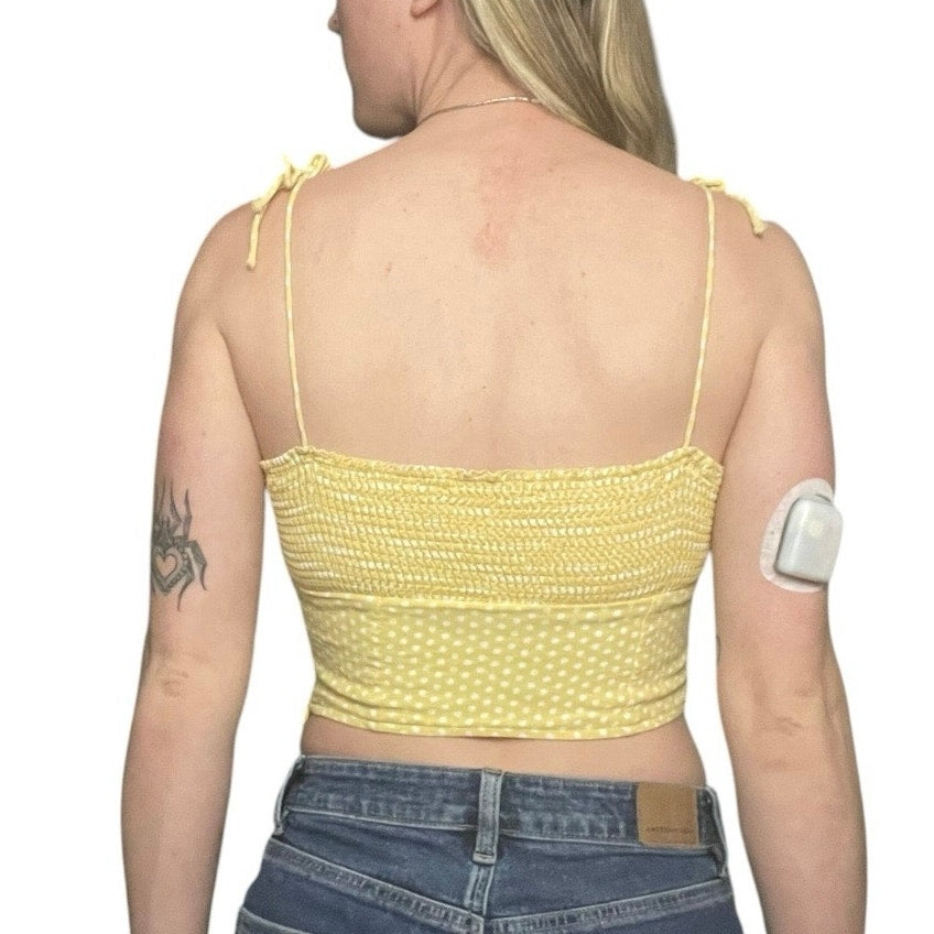 Zara Yellow & White Gingham Ruched Cropped Tank Top