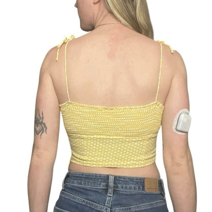 Zara Yellow & White Gingham Ruched Cropped Tank Top
