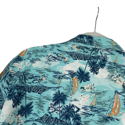 Tailor Pal Love Vintage Blue Hawaiian Short Sleeve Button Down Shirt