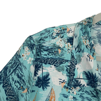 Tailor Pal Love Vintage Blue Hawaiian Short Sleeve Button Down Shirt