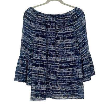 Apt. 9 Blue & White Sheer Long Bell Sleeve Blouse