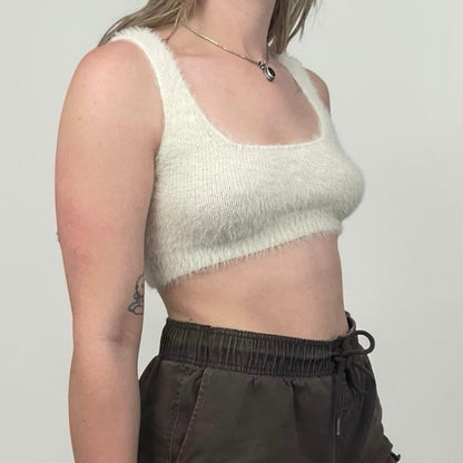 Adika Cream Fuzzy Knit Cropped Tank Top