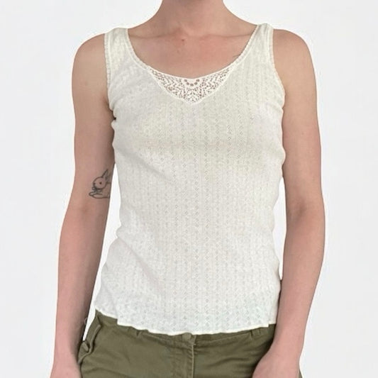 Ocello Sheer White Eyelet Lace Trim Boho Tank Top