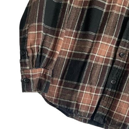 PacSun Mens Brown & Black Plaid Long Sleeve Button Down Shirt