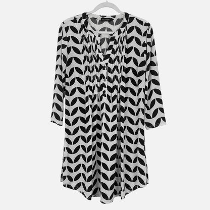 Reborn Black & White Geometric Print 3/4 Sleeve Tunic Blouse