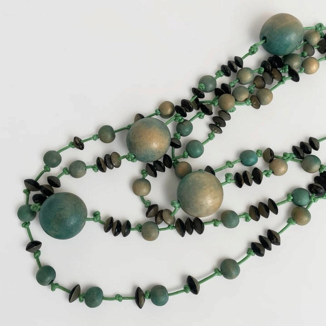 Green & Brown Wooden Beaded Layering Necklace