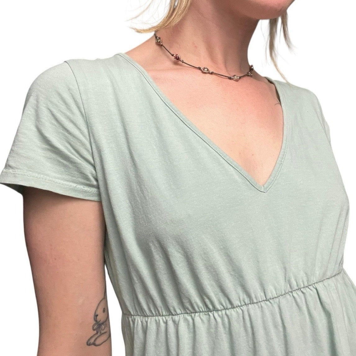 Wild Fable Light Green Tiered Short Sleeve A-Line Mini Dress