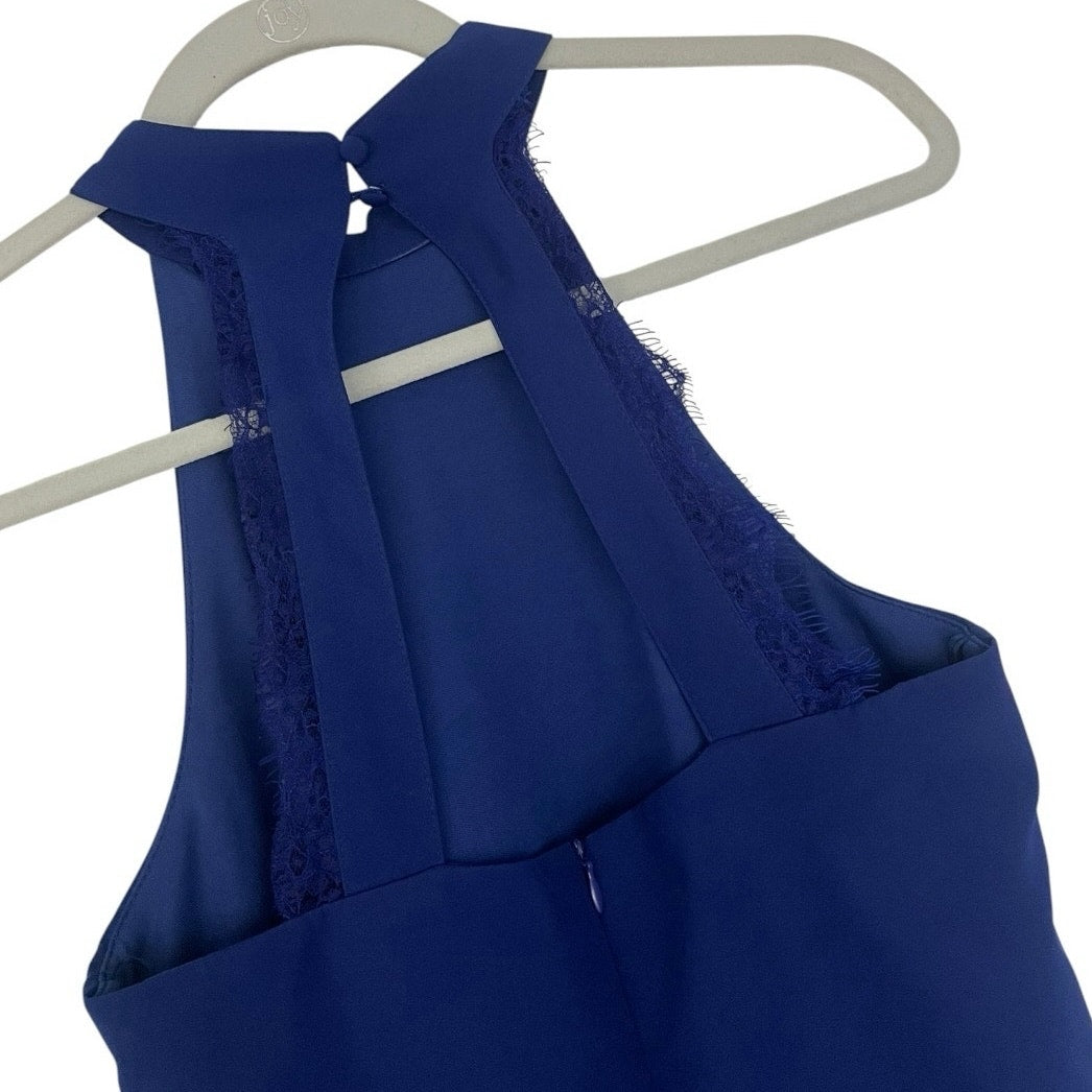Lulu's Blue Lace Trim Open Back Halter Mini Dress